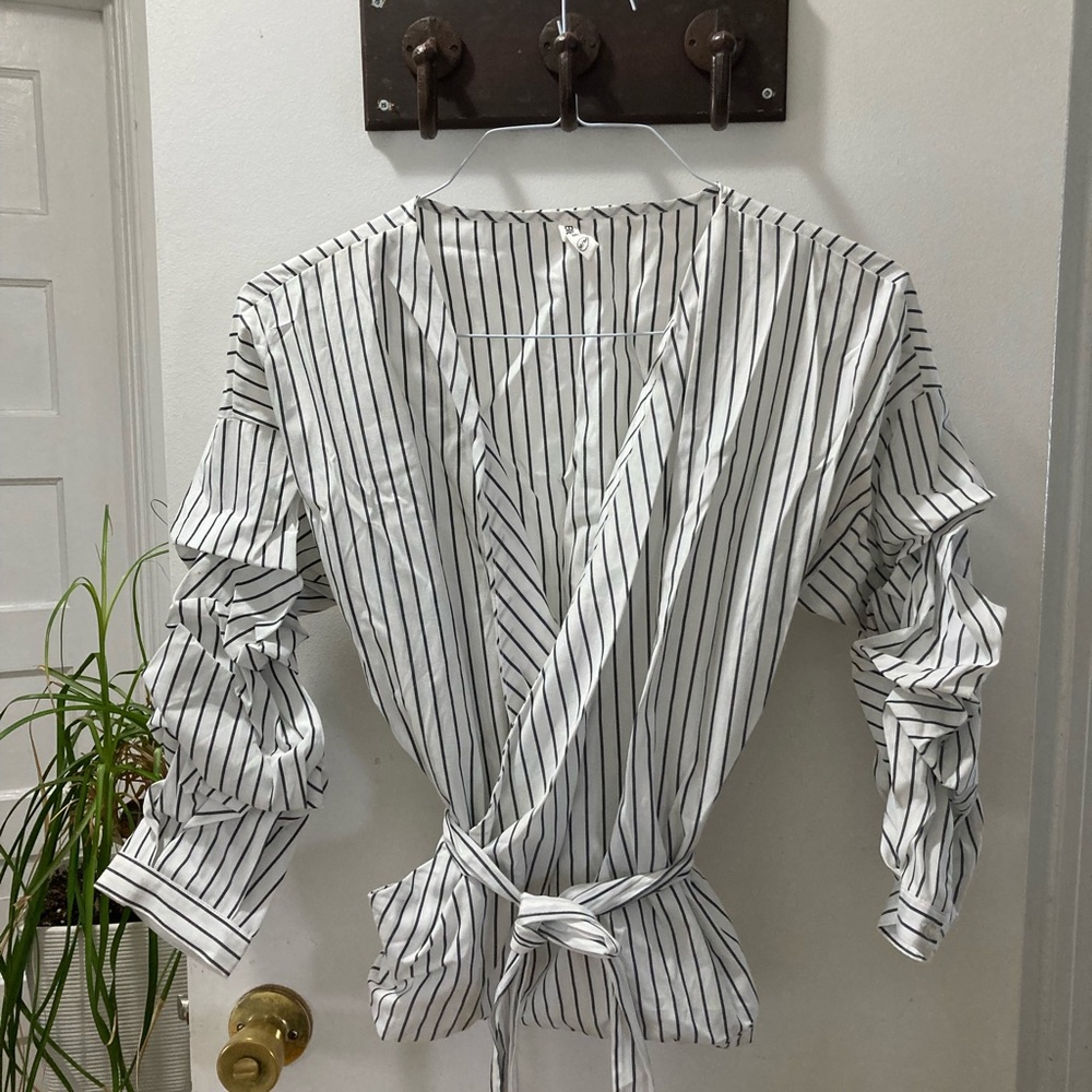 Bluenotes M striped wrap blouse